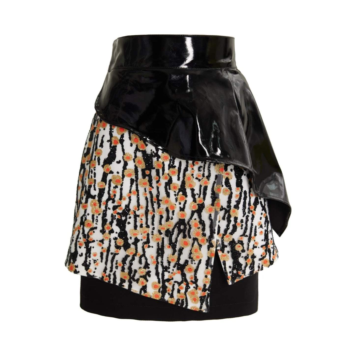 High-Waisted Multi-Layered Mini Skirt With Patent Belt Orange