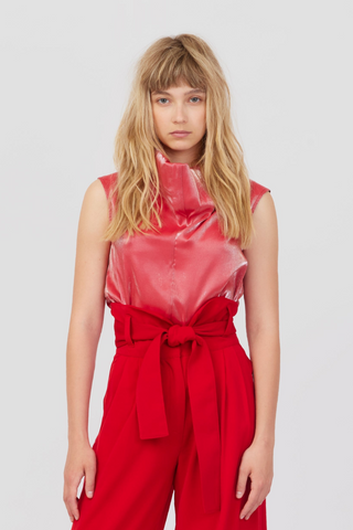High Neck Organza Vest Red