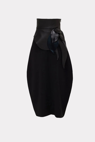 High-Waisted Skirt With Asymmetrical Faux Leather Belt Black
