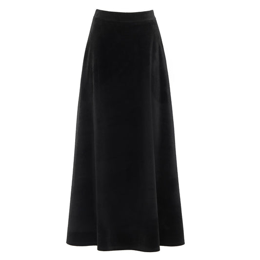 High-Waisted Trapeze Skirt Black Velvet