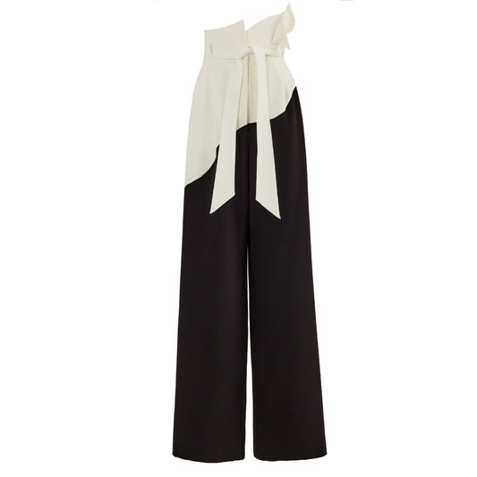 High-Waisted Two-Tone Flare Trousers Black