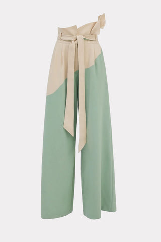 High-Waisted Two-Tone Flare Trousers Green