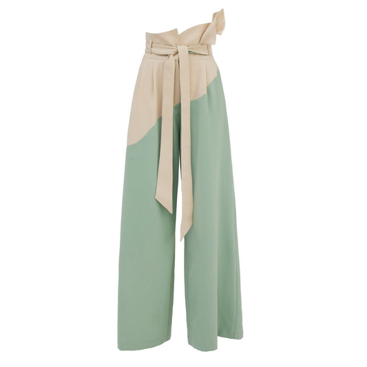 High-Waisted Two-Tone Flare Trousers Green