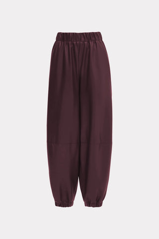 High-Waisted Wide Leg Faux Leather Joggers Dark Burgundy - Julia Allert