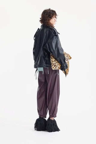 High-Waisted Wide Leg Faux Leather Joggers Dark Burgundy - Julia Allert