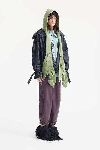 High-Waisted Wide Leg Faux Leather Joggers Dark Burgundy - Julia Allert