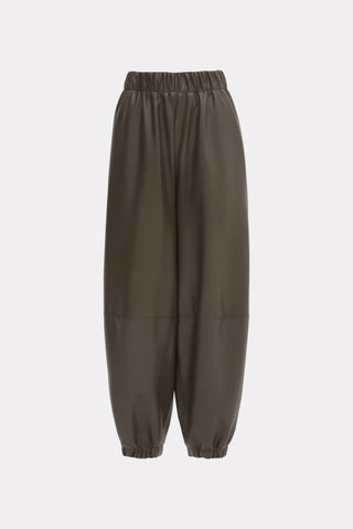 High-Waisted Wide Leg Faux Leather Joggers Khaki - Julia Allert