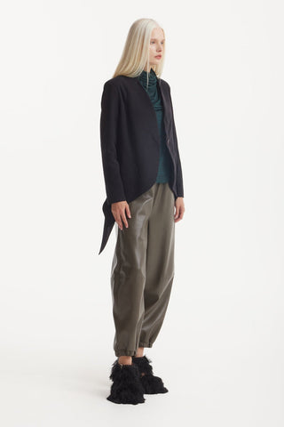 High-Waisted Wide Leg Faux Leather Joggers Khaki - Julia Allert