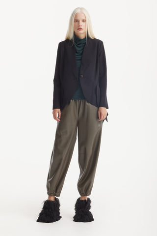 High-Waisted Wide Leg Faux Leather Joggers Khaki - Julia Allert