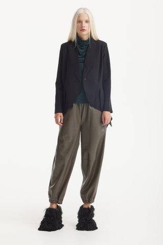 High-Waisted Wide Leg Faux Leather Joggers Khaki