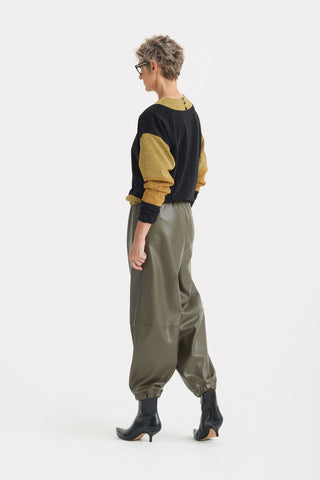 High-Waisted Wide Leg Faux Leather Joggers Khaki