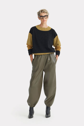High-Waisted Wide Leg Faux Leather Joggers Khaki