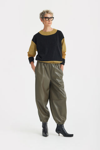 High-Waisted Wide Leg Faux Leather Joggers Khaki