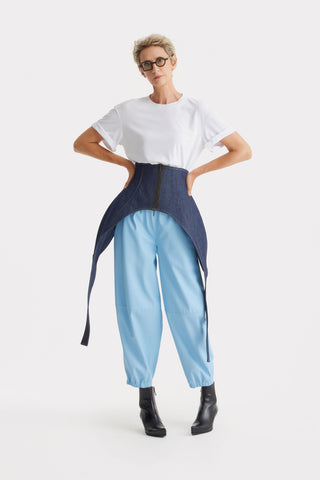 High-Waisted Wide Leg Faux Leather Joggers Light Blue