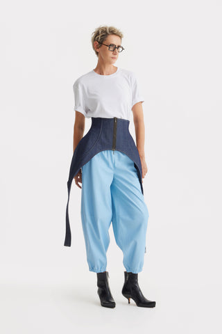 High-Waisted Wide Leg Faux Leather Joggers Light Blue