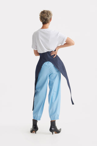 High-Waisted Wide Leg Faux Leather Joggers Light Blue