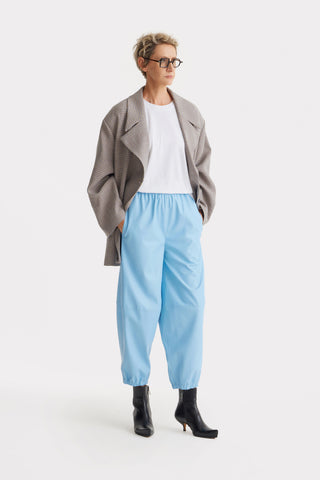 High-Waisted Wide Leg Faux Leather Joggers Light Blue