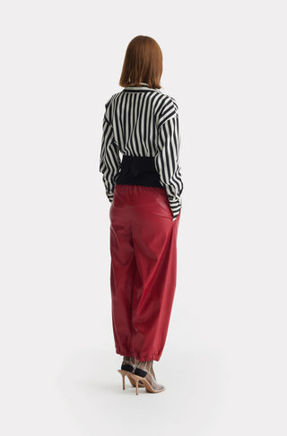 High-Waisted Wide Leg Faux Leather Joggers Red