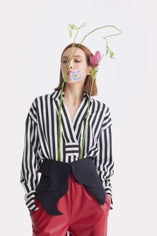 Relaxed Blouse, Drop Shoulders And V-Notch Neckline - Striped