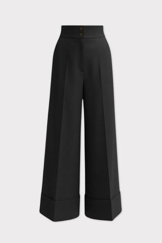 High-Waisted Wide-Leg Pants With Cuffs - Black - Julia Allert