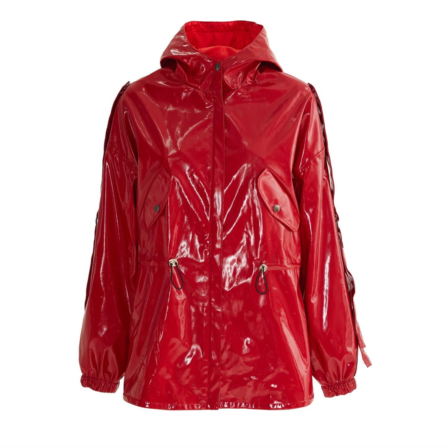 Hooded Lacquer Jacket Bright Red