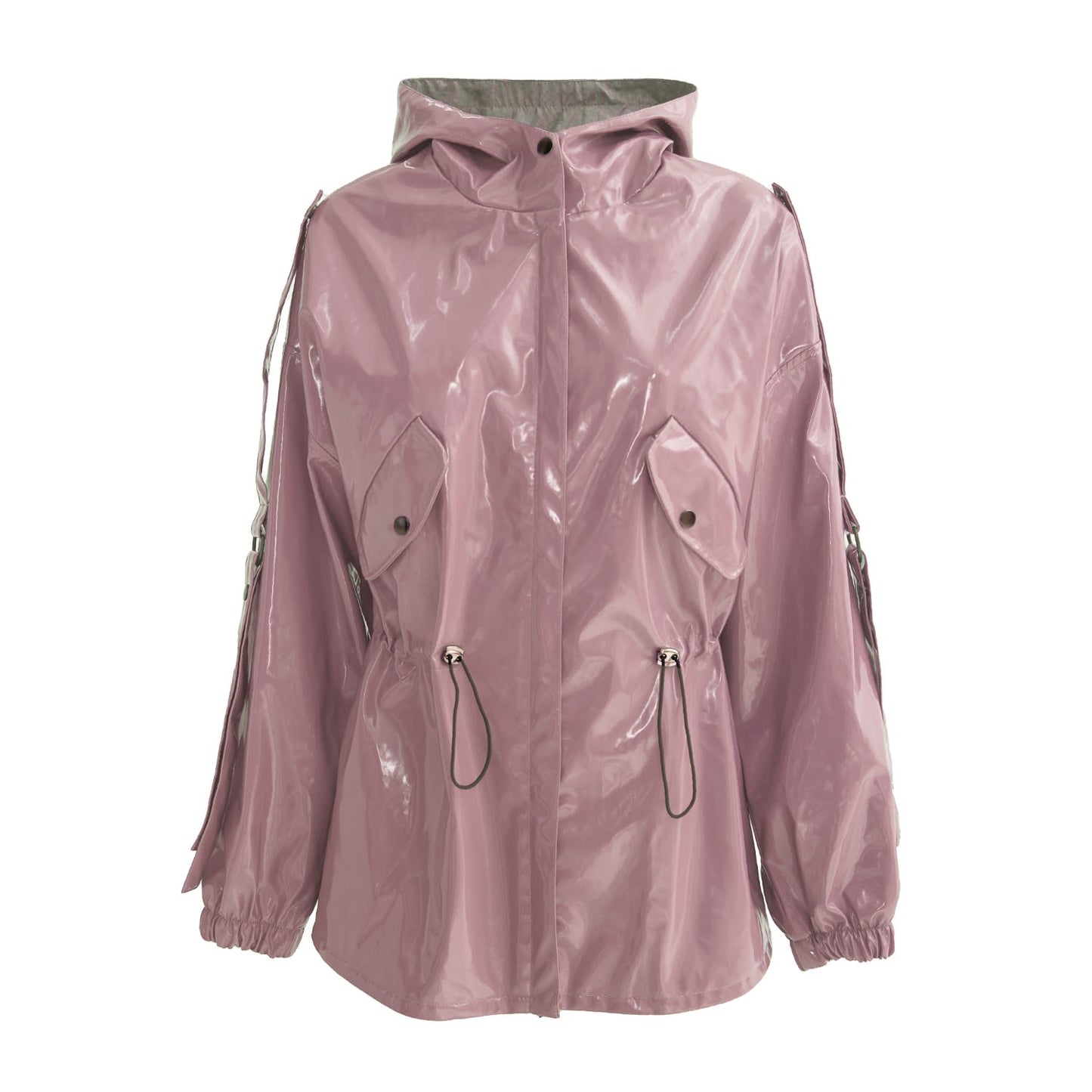 Hooded Lacquer Jacket Rose Gold