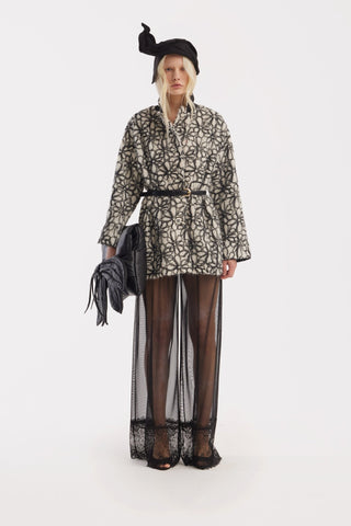 Ivory Abstract Textured Jacket With Satin Lining - Julia Allert