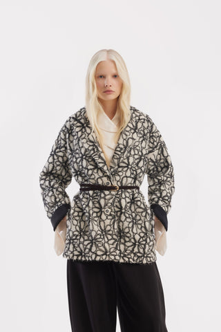 Ivory Abstract Textured Jacket With Satin Lining - Julia Allert