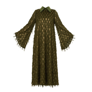 Maxi Longsleeve Dress With Fleecy Decor Green