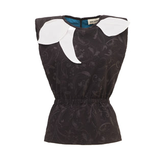 Jacquard Sleeveless Blouse Black