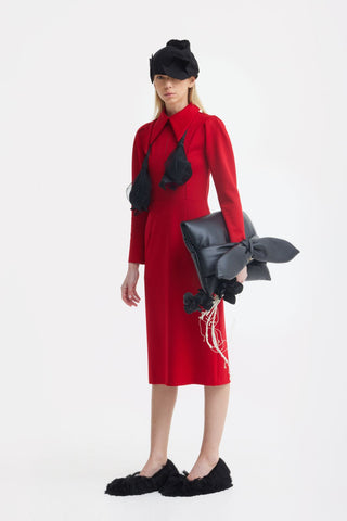 Solid Formal Midi Dress - Red