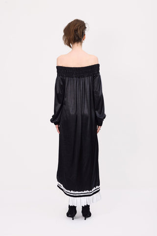 Knit Bare Shoulder Midi Dress Asymmetric Hem Black - Julia Allert