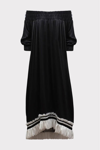 Knit Bare Shoulder Midi Dress Asymmetric Hem Black - Julia Allert