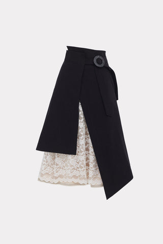 Layered Skirt With White Lace Detail Black - Julia Allert