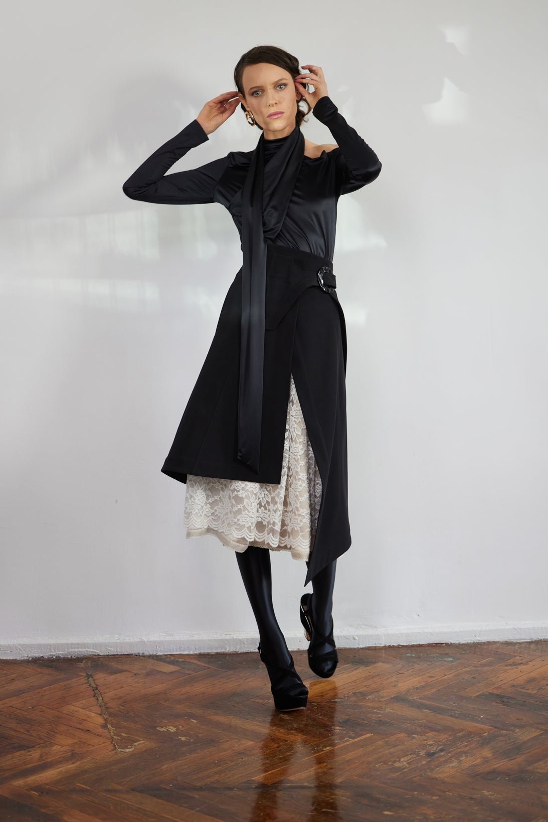 Layered Skirt With White Lace Detail Black - Julia Allert