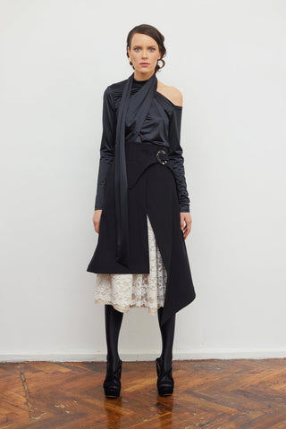 Layered Skirt With White Lace Detail Black - Julia Allert