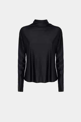 Leather-Look Long Sleeve Top Black - Julia Allert