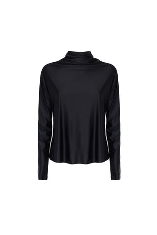 Leather-Look Long Sleeve Top Black