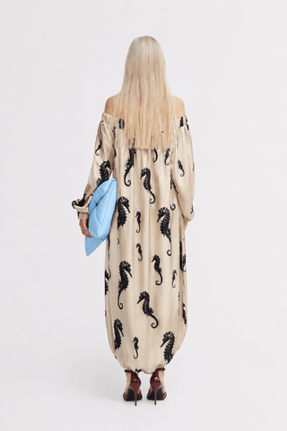 Light Beige Off-Shoulder Seahorse Loose-Fit Dress – Capsule Edition - Julia Allert