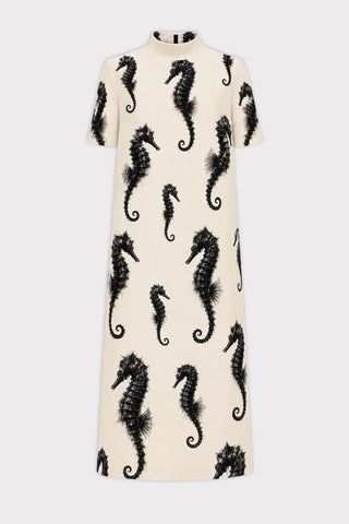 Light Beige Seahorse Print A-Line Midi Dress - Capsule Edition - Julia Allert