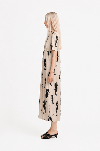 Light Beige Seahorse Print A-Line Midi Dress - Capsule Edition - Julia Allert