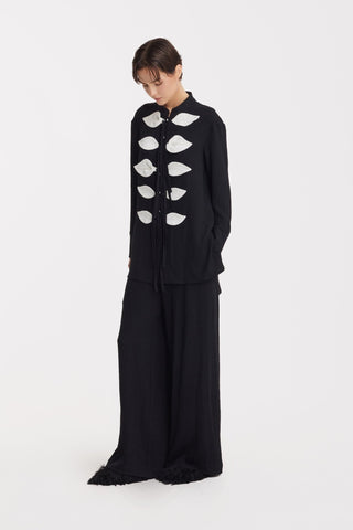 Lightweight Crinkled Blouse & Wide-Leg Pants Co-Ord Set – Black - Julia Allert