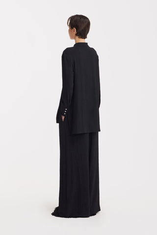 Lightweight Crinkled Blouse & Wide-Leg Pants Co-Ord Set – Black - Julia Allert