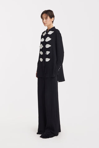 Lightweight Crinkled Blouse & Wide-Leg Pants Co-Ord Set – Black - Julia Allert