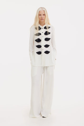 Lightweight Crinkled Blouse & Wide-Leg Pants Co-Ord Set – Ivory - Julia Allert