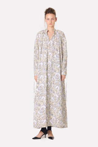 Lightweight Viscose Animal Print Maxi Dress Beige