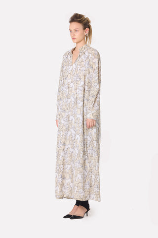 Lightweight Viscose Animal Print Maxi Dress Beige