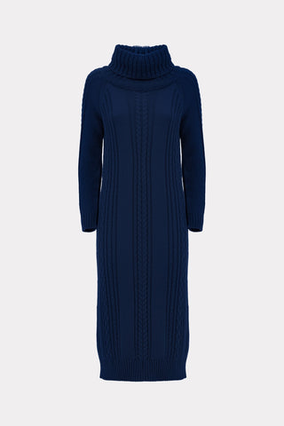 Limited Edition Virgin Wool Cable Knit Maxi Dress – Navy Blue - Julia Allert