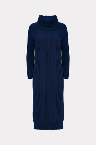 Limited Edition Virgin Wool Cable Knit Maxi Dress – Navy Blue