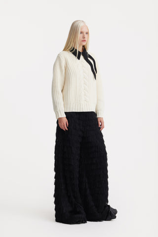 Evening Statement Fringe Palazzo Pants – Black